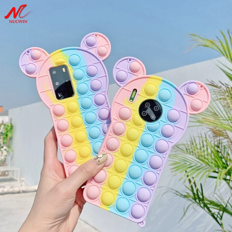 

S21 Funny Bear Fidget Reliver Stress Toy Case for Samsung Galaxy S21 Note 20 Ultra 9 10 S9 S10 S20 Plus Push It Bubble Cover Bag