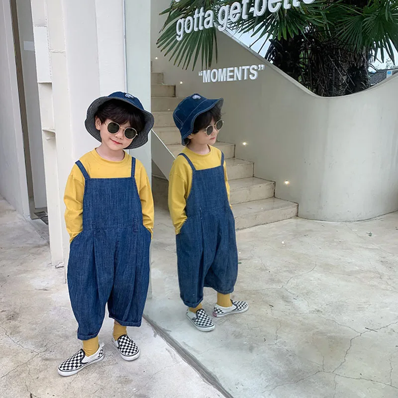 

HAYANA 2021 Autumn New Kids Clothes Overalls Solid Pants Korean Denim Casual Children Clothing