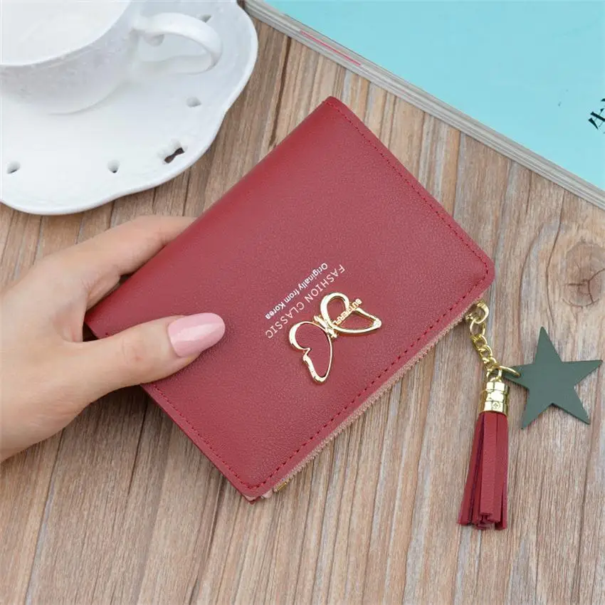 Red Новые женские кошельки маленький мини Безопасный мешок для денег женский короткий бабочка бахромой кошелек на молнии Держатель для кредитных карт кошелек бумажник - Цвет: Red