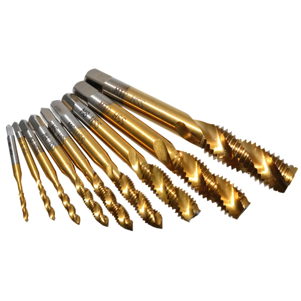 

9pcs Spiral Pointed Taps M2-M12 Tapping Thread Forming Drill Bits Metric Spiral Fluted Machine Screw Tap Kit