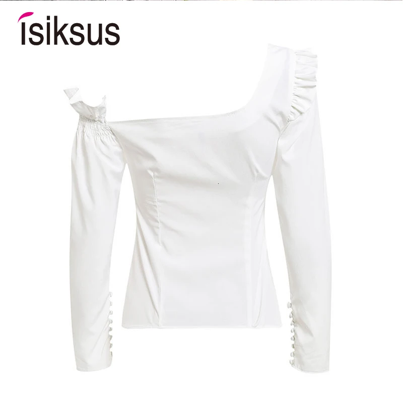 Isiksus, квадратный воротник, Белая Туника, женская блузка, рубашка, элегантная, рукав-фонарик, топы, для девушек, для офиса, блузки, повседневная, тонкая, на пуговицах, BS045