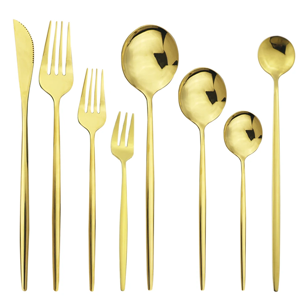 

Новинка, набор золотых столовых приборов, столовые приборы из нержавеющей стали, столовые приборы, нож, десерт, торт, вилка, мороженое, палоч...