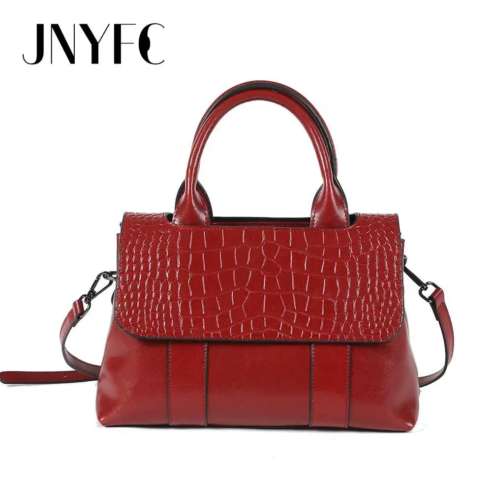 JNYFC New Black Blue Red Brown Women Fashion Big Cowhide Leather Crossbody Shoulder Bags Handbag High Quality Mother Gift