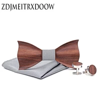 new design 3d wooden tie pocekt square cufflinks fashion wood bow tie wedding dinne handmade corbata wooden ties cadeau homme