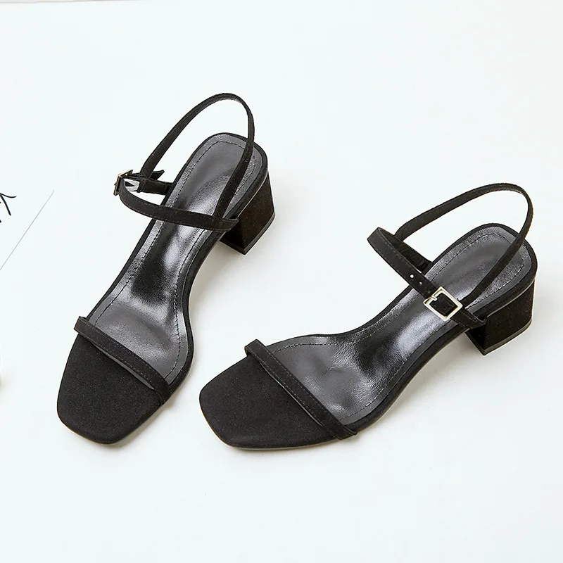 

heel suede 2020 buckle fairy wind medium heel sandals night female all-match women's