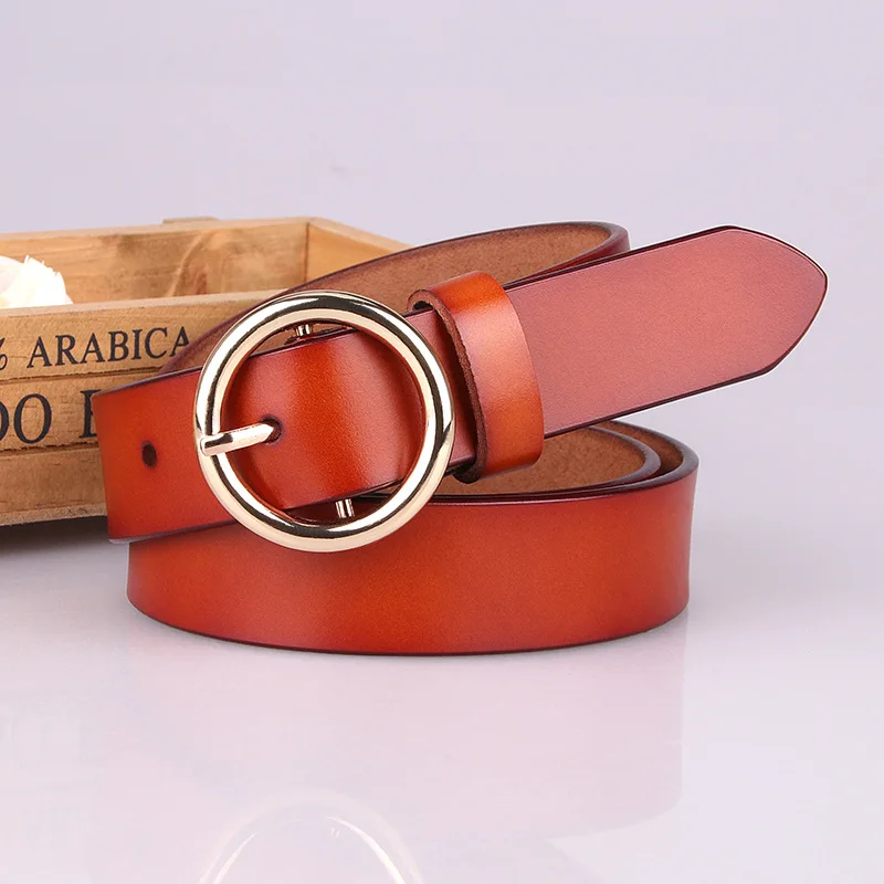

Cowhide Leather Belts For Women Fashion Jeans Classic Retro Simple Round Pin Buckle Women's Belt Female Luxury Dress Waistband