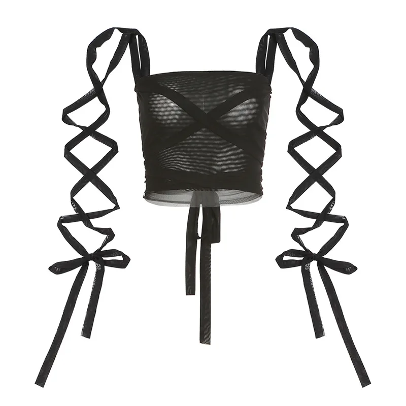 

2021 y2k Tops Solid Color Navel Tops Fashion Strapless Cross Strap Design Small Camisole Crop Top Summer Clothes For Women