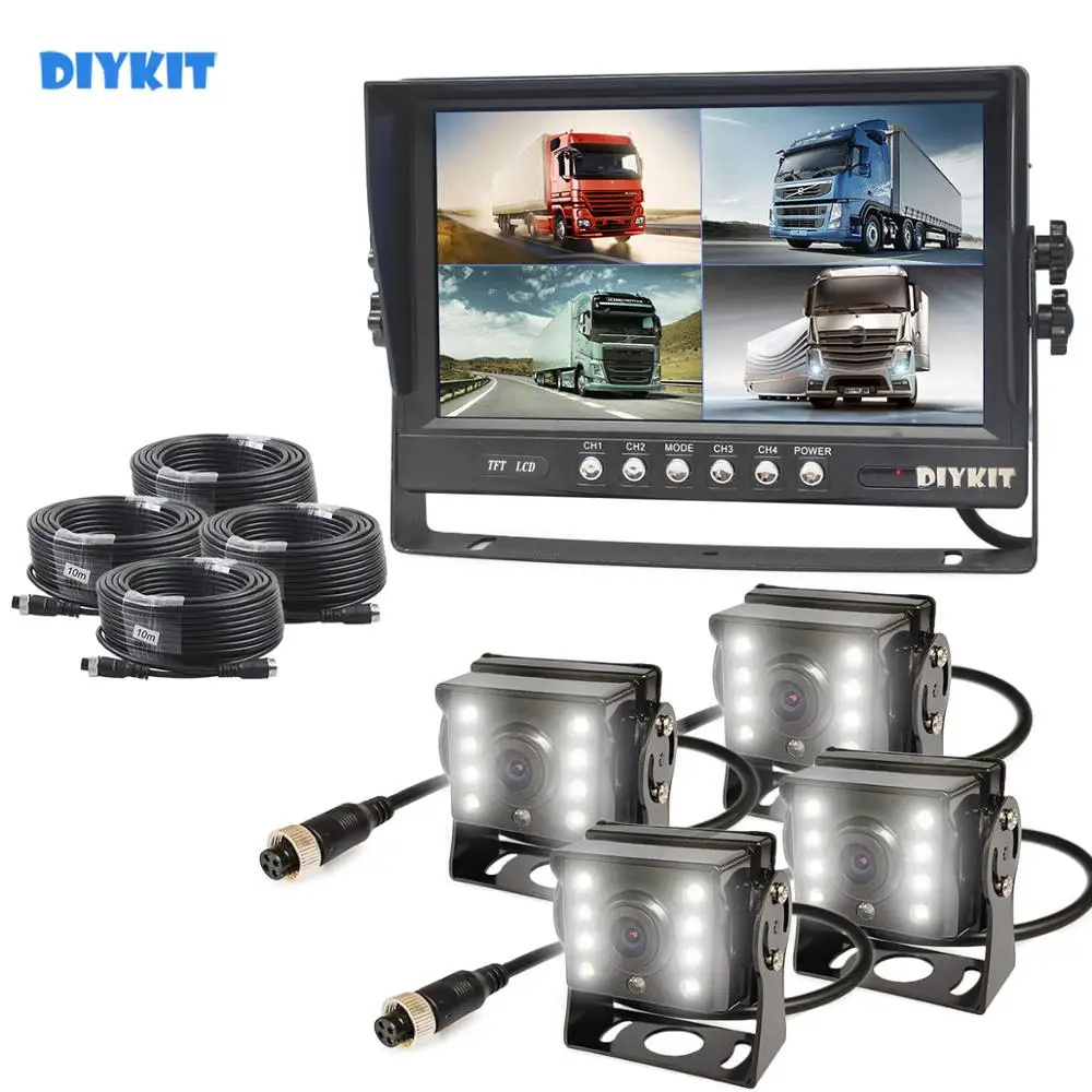 DIYKIT 9 дюймов Сплит QUAD Автомобильный монитор 4 x CCD светодиодный ночного видения