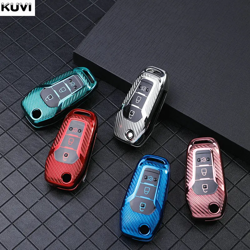 Чехол для автомобильного ключа из ТПУ с гранулированным покрытием углерода Ford Figo