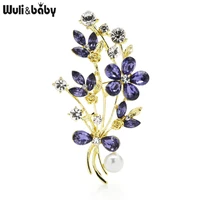 wulibaby purple rinestone flower brooches for women party office casual brooch pins gifts