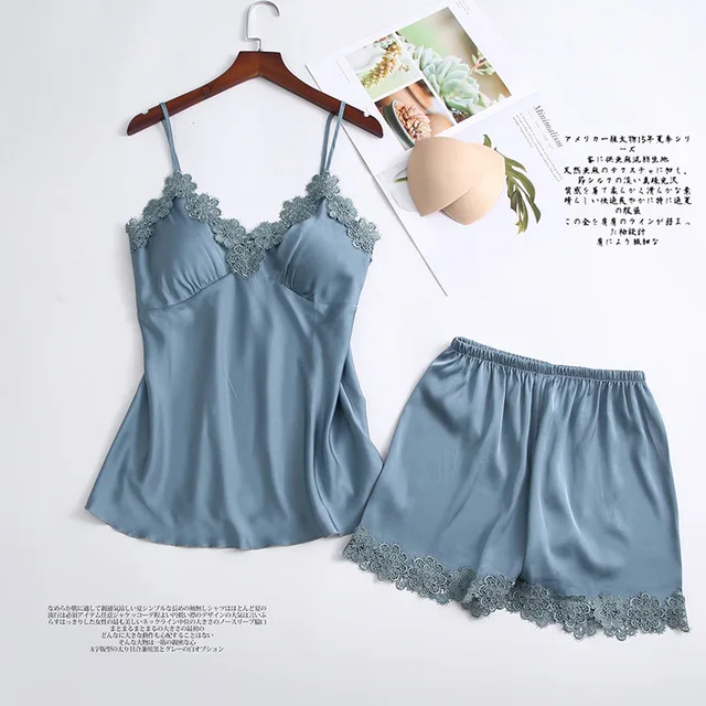 

Женская пижама, атласная пижама, шелковая Домашняя одежда, кружевная Домашняя одежда, нагрудные подушечки, на бретельках, пижама для сна