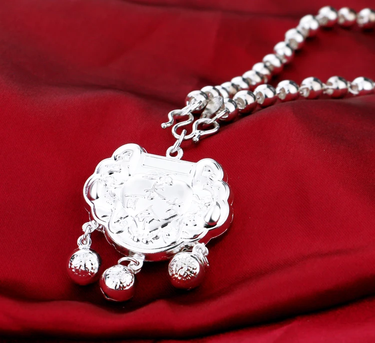 Модные 925 серебро замок ожерелье для женщин длинный свитер цепи с длительным