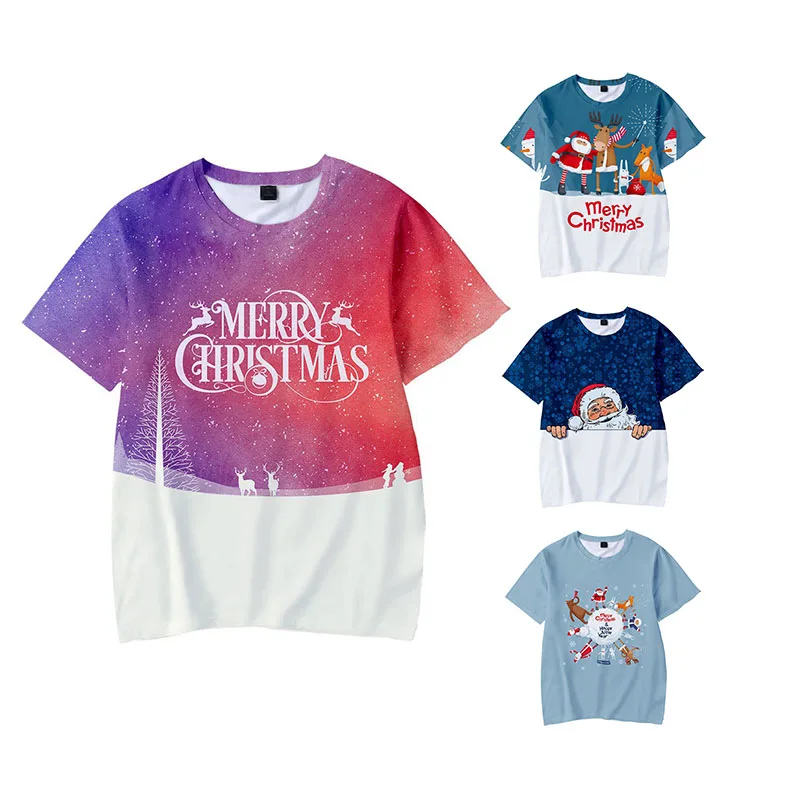 

Summer 2020 Boys Merry Christmas T-shirt Blue 3D Printed Girls Streetwear Children's Clothing Baby Funny T-shirt O-neck