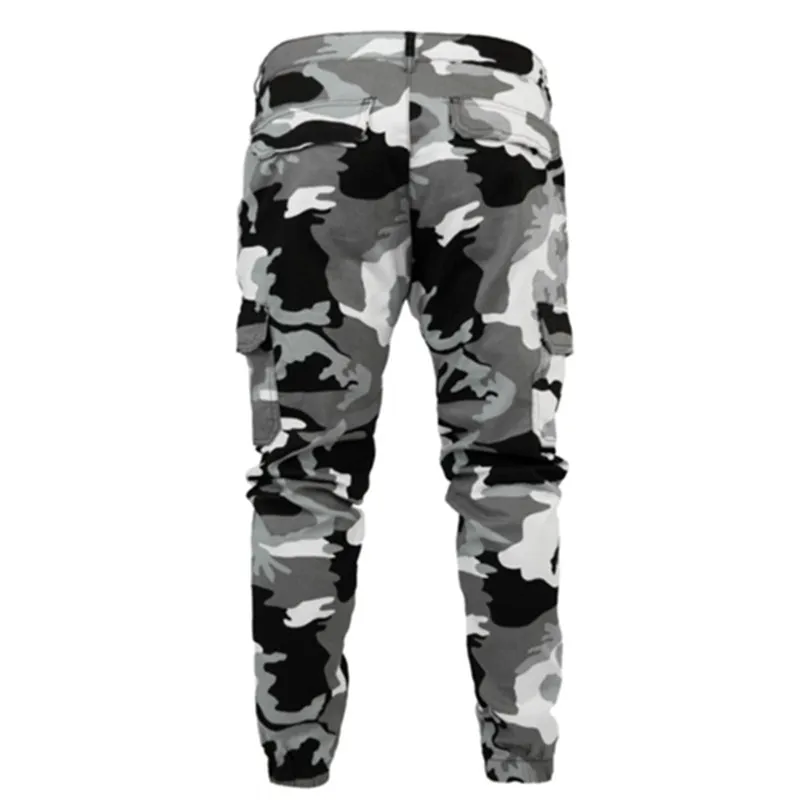 Men Spring Autumn Large Size S-3XL Waist Camouflage Multi Pocket Tight Fashion Small Feet Work Jeans