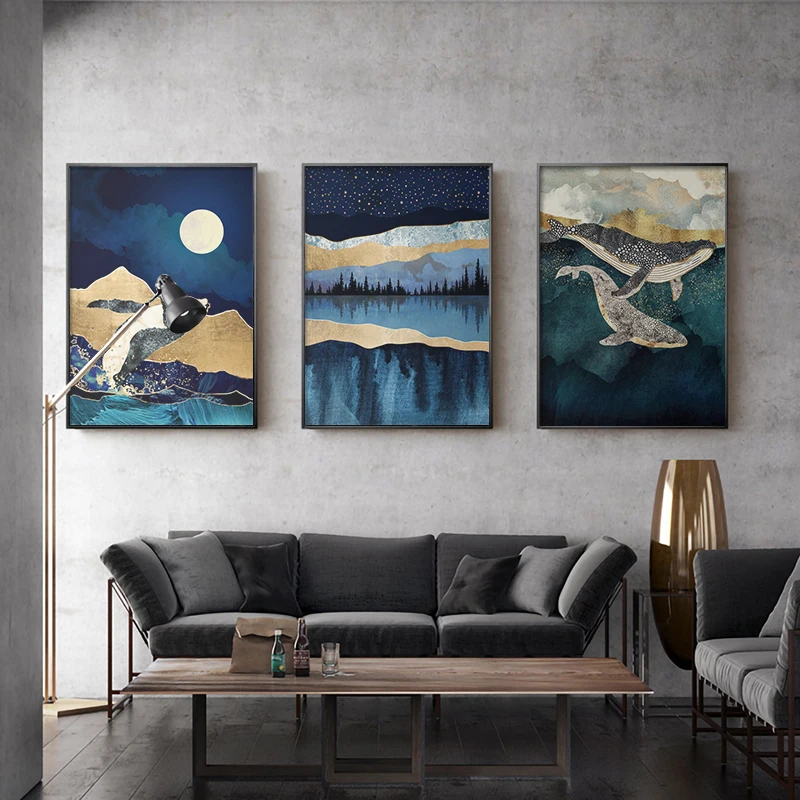 Современный абстрактный пейзаж картина Декор для дома искусство на стену солнце