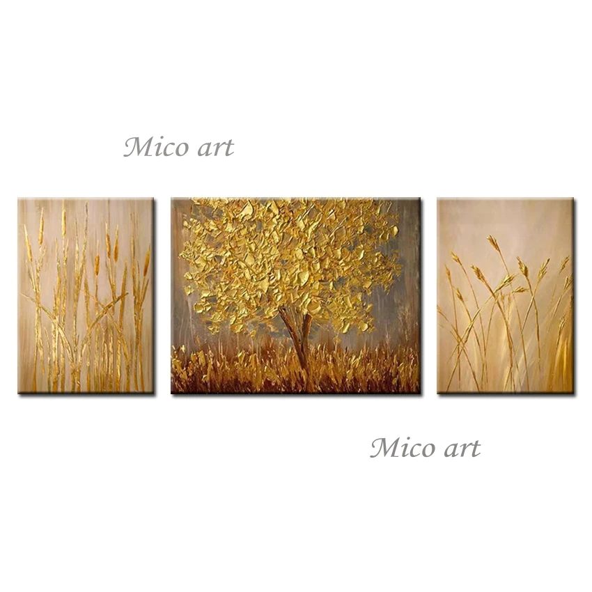 

No Framed Hand Painted 100% Hand-Painted Gold Tree Oil Painting On Canvas 3d Thick Knife Paintings Wall Decoration Art Pieces F