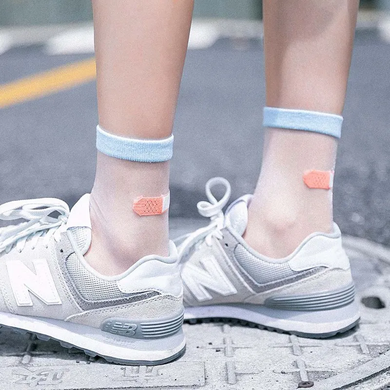 Японские летние женские прозрачные кружевные носки с кристаллами тянущиеся из