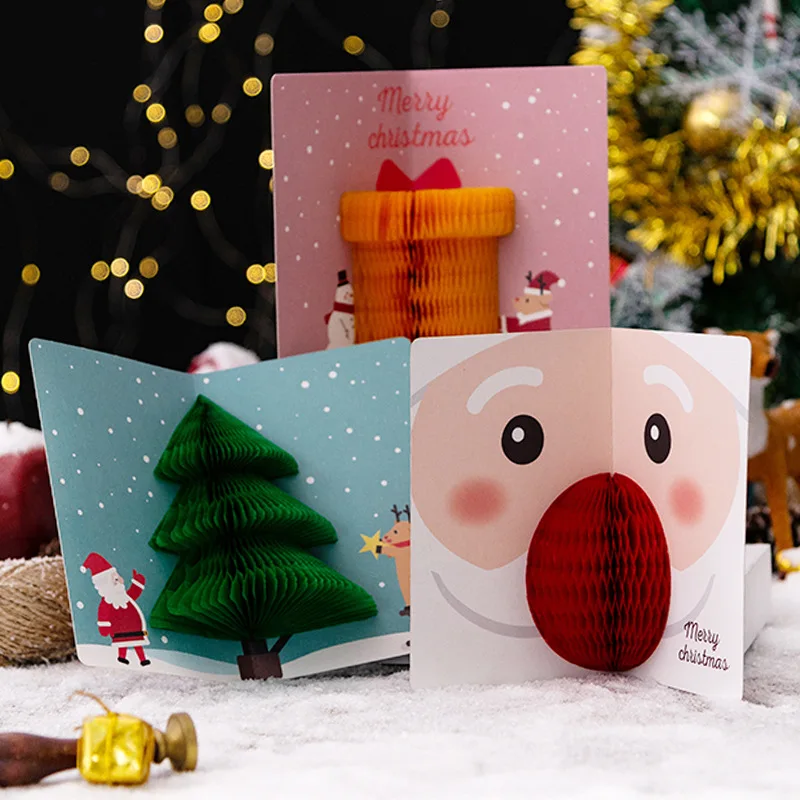 

3D Pop UP Christmas Cards Christmas Tree Postcards Merry Santa Claus Folding Greeting Card with Envelope Party Invitations Gifts