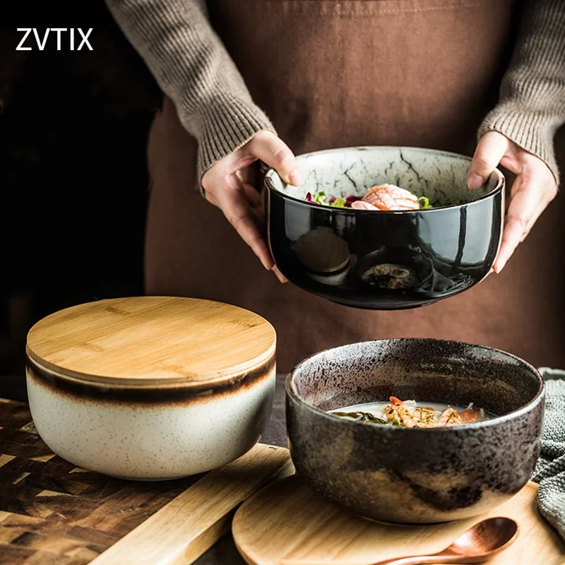 

Instant Noodle Daily CeramicBowl Soup Ramen Tableware Cute Plates Lunch Box Cookware Singing Bowl Set Mixing Bowls FoodContainer