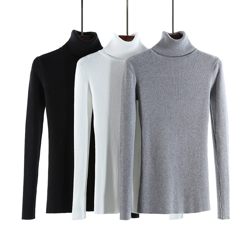 GLO-STORY Casual Basic Solid Women Turtleneck Sweaters Ribbing Long Sleeeve 2019 Autumn Winter Knitted Tops Female 6888 | Женская одежда