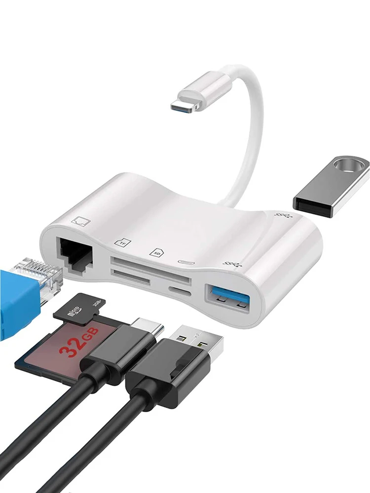 

Кардридер 6 в 1 для iPhone, адаптер Lightning, LAN, 100 Мбит/с, Ethernet, RJ45
