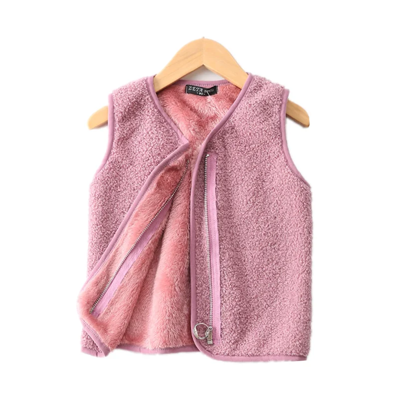 

Children Waistcoat Autumn Winter Fleece Outdoor Warmth Outwear Vest Solid Color Cute Zipper Coat Kids 3-7 Years Boutique Clothes