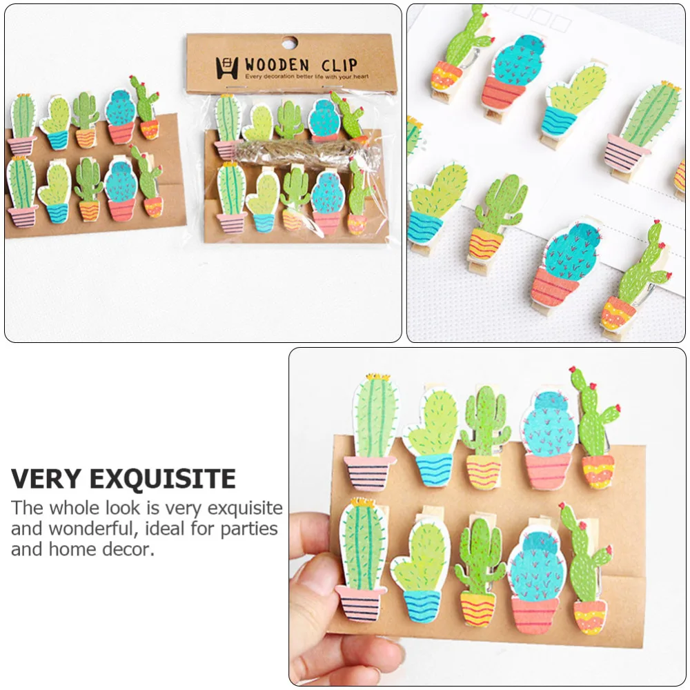 

10pcs Wooden Photo Clips Photo Display Clamps Picture Clip with 1pc Rope