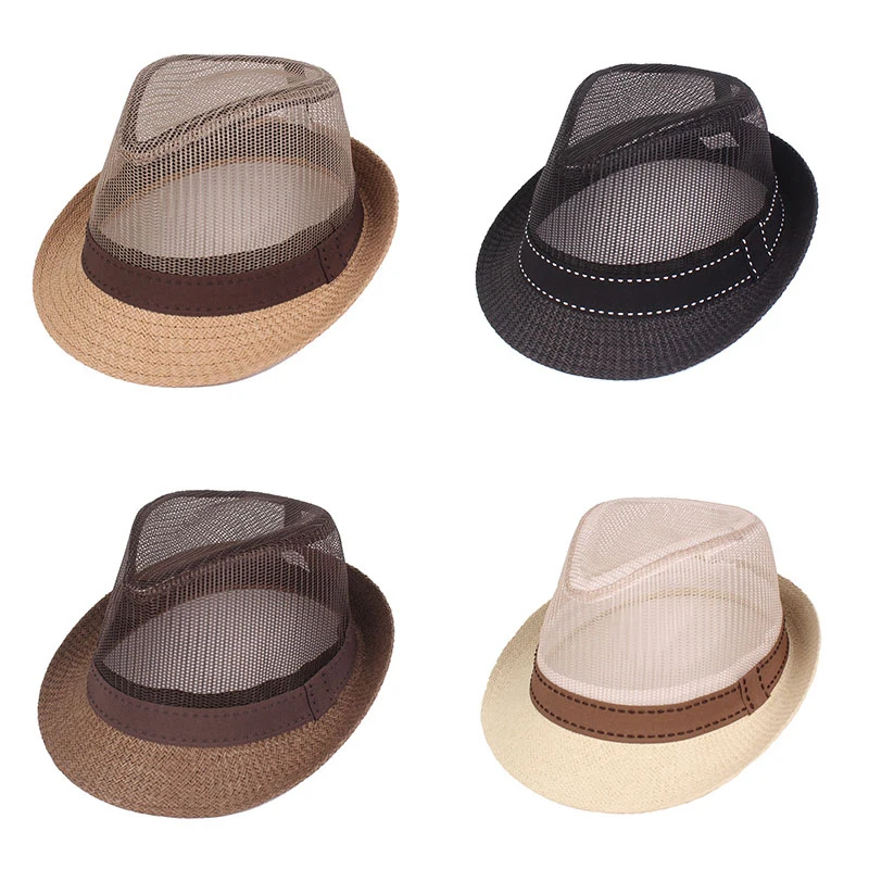 

Men Breathable Net Hat Middle-aged And Elderly Cap Jazz Hat Summer Breathable Cool Hat Men Beach Shade Fashion Bowler Hat