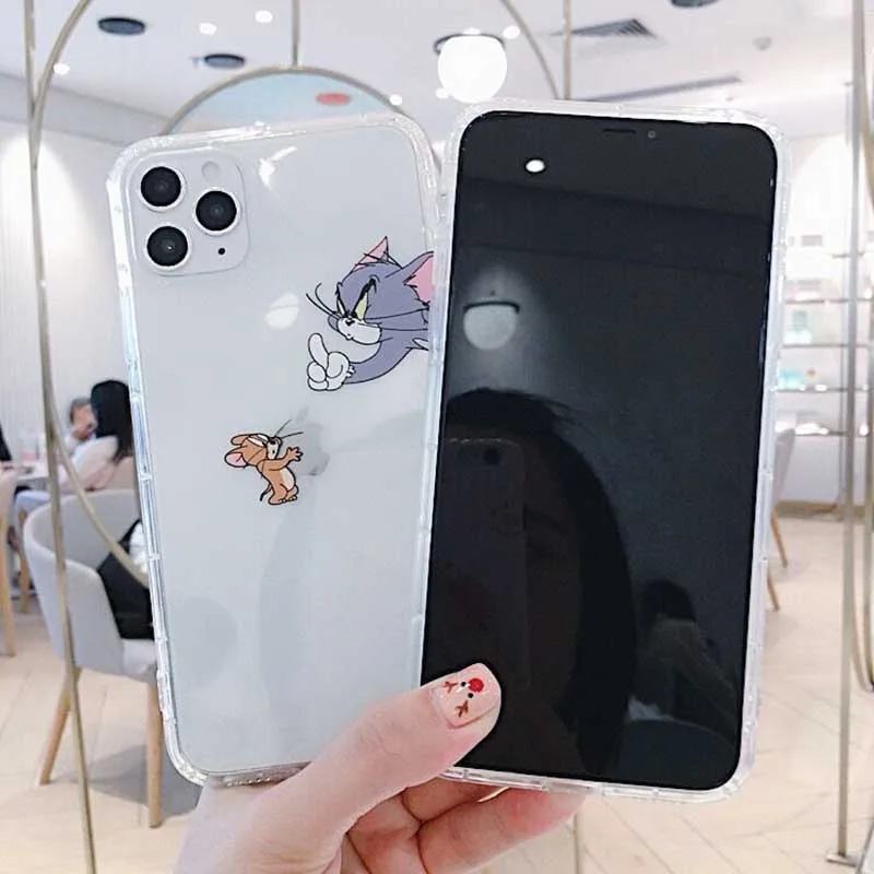 Забавный милый чехол для телефона с мультяшным котом и мышкой для iPhone 11 X XR Xs Max 8 7 6 6s Plus 11 Pro Max мягкая прозрачная задняя крышка из ТПУ
