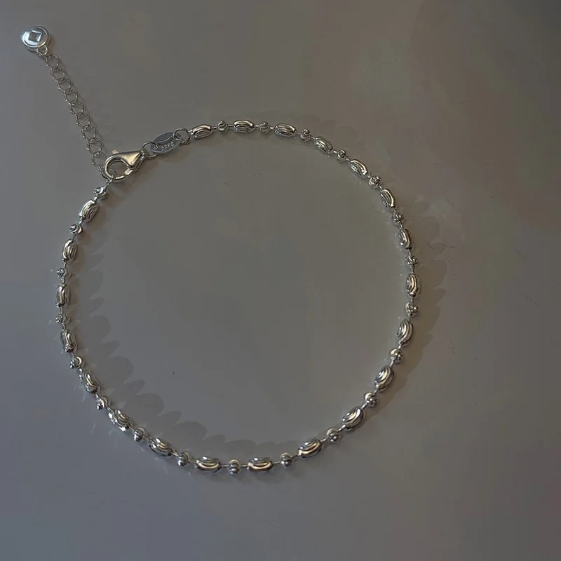 

VSnow Elegant Bling Bling Circle Geometric Letter Metallic Charm Bracelet for Women Textured Round Bead Chain Bracelet Jewelry