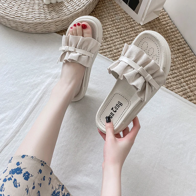 

Shoes Women Slippers Flat Med Platform Luxury Slides Pantofle Soft Summer Designer 2021 Rome Fabric Fashion Rubber PU Female Sh