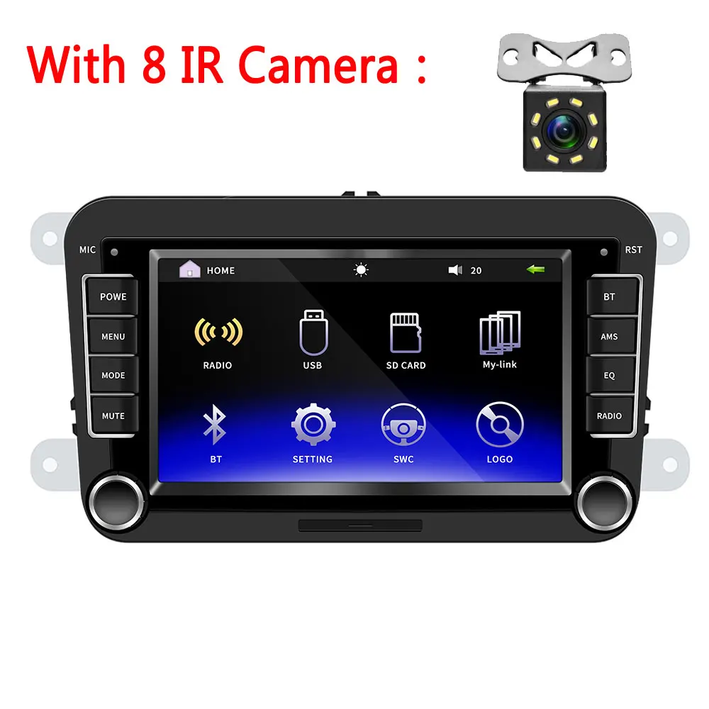 With 8 IR Camera Podofo Автомобильный мультимедийный 7 ''автомобильный Радио Аудио Bluetooth Авторадио сенсорный экран MP5 плеер FM Радио Android и IOS зеркальная ссылка для VW - Цвет: With 8 IR Camera