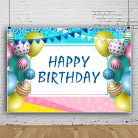 laeacco kids birthday party decor personalized poster baby portrait backdrops colorful balloon flags pattern photo background
