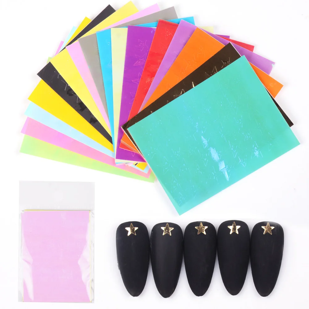 

16Pcs 3D Holographic Star Nail Vinyls Stickers Glitter Laser Nail Art Foil Transfer Sticker Decal Decorations Set