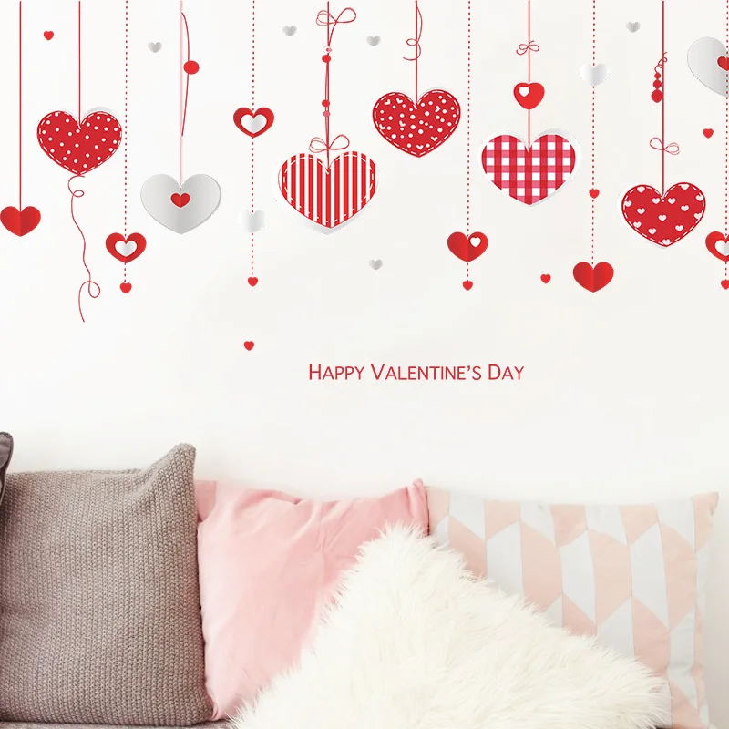 

Red Pink Plaid Stripe Love Wall Stickers Pendant Home Decor Bedroom Living Room Porch Top Corner Line Self Adhesive Wallpaper