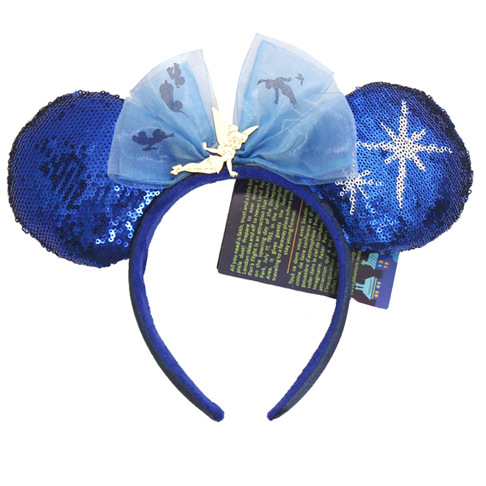 Diadema con orejas de Minnie de dibujos animados para adultos y ni&ntilde;os, diadema de felpa de sirena, Princesa, con lazos grandes de lentejuelas, para disfraz, regalo-1