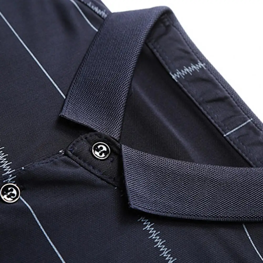 

T-shirt Striped Short Sleeve Men Turn Down Collar Shirt Top for Summer