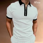 Мужская свободная рубашка-поло на молнии, с коротким рукавом