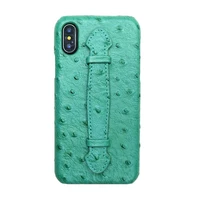 genuine leather strap holder case for iphone x xs max 7 8 plus se2020 cell phone luxury ostrich ultra slim hard cover green