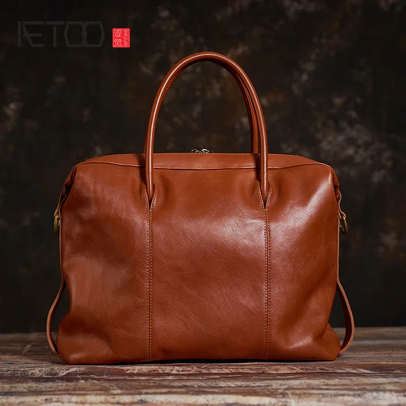 

Винтажные мужские сумки AETOO, повседневные деловые сумки для компьютера, кожаные мужские портфели большой емкости