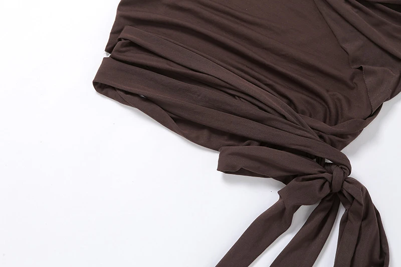 

Simenual Wrapped Ruched Bodycon Mini Skirts Bandage Criss Cross Women Fashion Skinny Brown Solid Party Clubwear Skirt Spring Hot