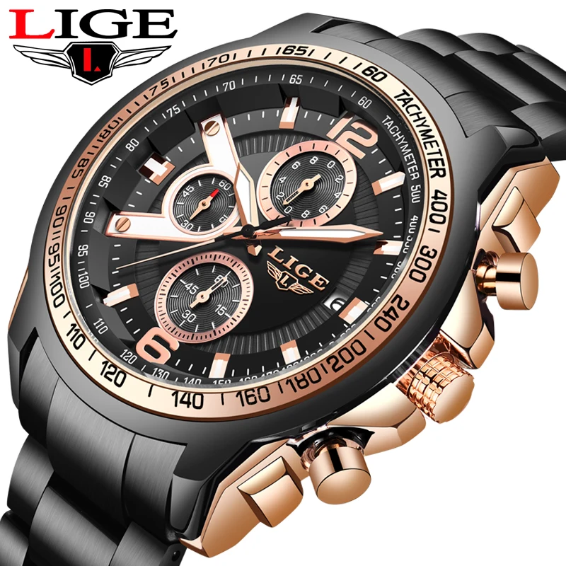 Relogio Masculino LIGE новые часы для мужчин люксовый бренд хронограф мужские спортивные