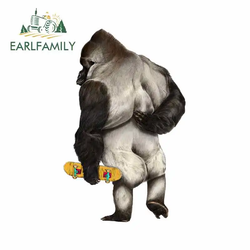 EARLFAMILY 13cm x 8.4cm For Gorilla Back With Skateboard Creative Car Sticker Waterproof Decal Laptop Windows Decor