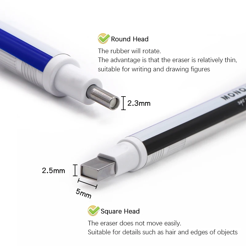 Резинка в виде ручки TOMBOW MONO Zero, форма круглая/квадратная, наполнение, для исправлений в рисовании и офисной работе.