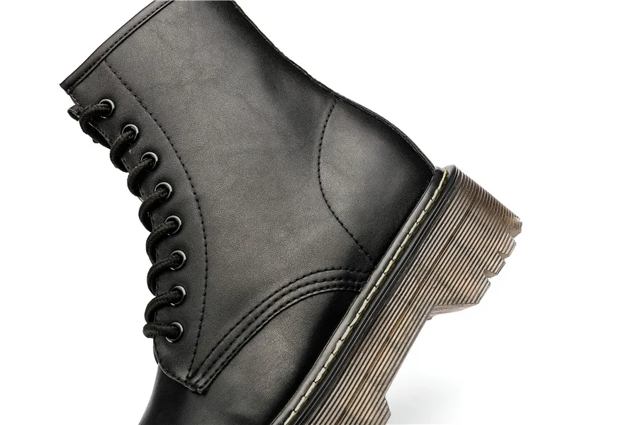 Женские мотоциклетные ботинки со смайликом и круглым Size36-41; сезон осень; коллекция года; модные армейские ботинки с круглым носком на шнуровке; женская обувь