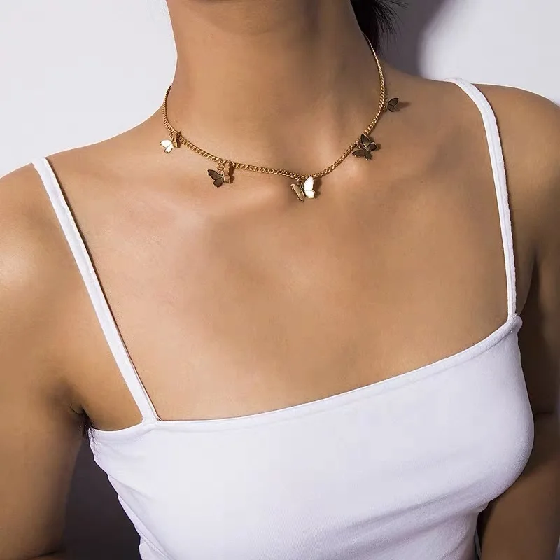 

New Fashion Women Cute Butterfly Choker Necklace For Women Girls Gold Chain Statement Collar Female Chocker Best Shining Jewelry