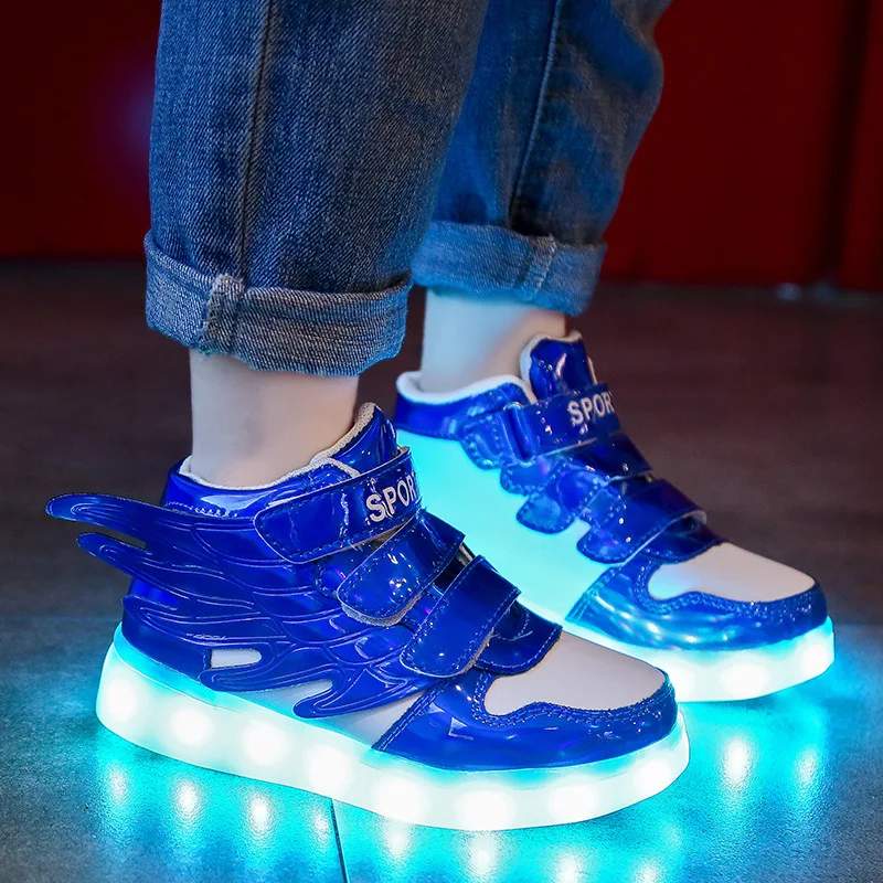 

Size 22-37 Children LED Shoes USB Charged Glowing Wings Sneakers with Light Up Sole Luminous Lighted Shoes for Kids Boys Girls