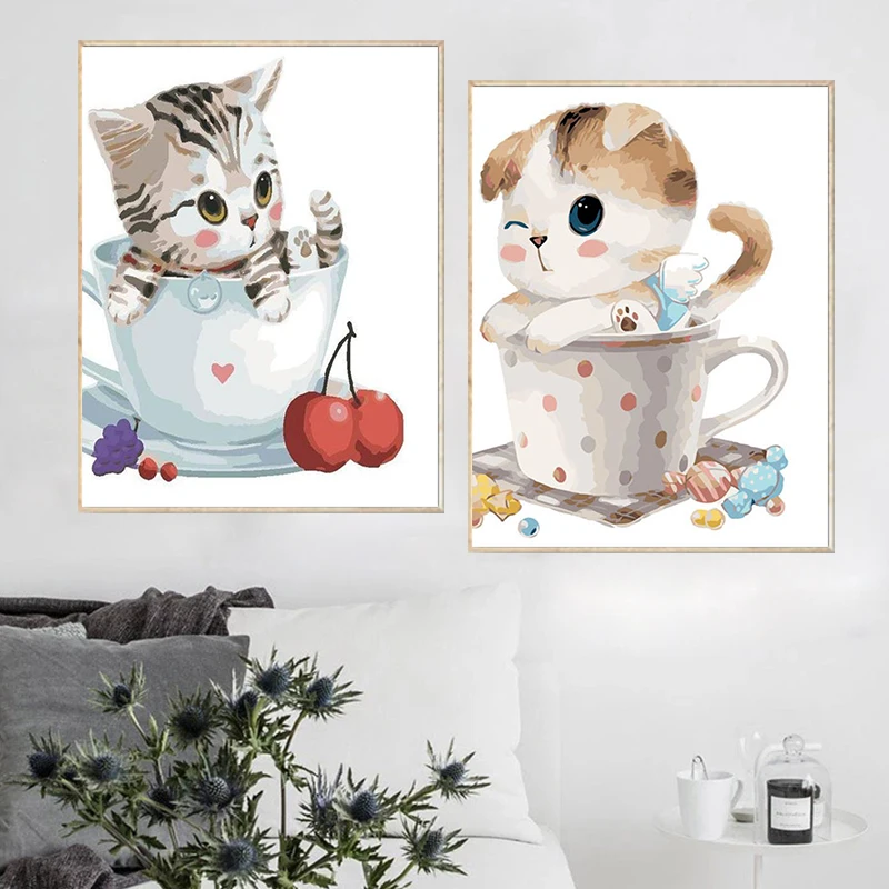 

GATYZTORY 2 шт. Рамка DIY Раскраска по номерам для взрослых маленький кот Раскраска по номерам ручная раскраска масляная краска для домашнего деко...