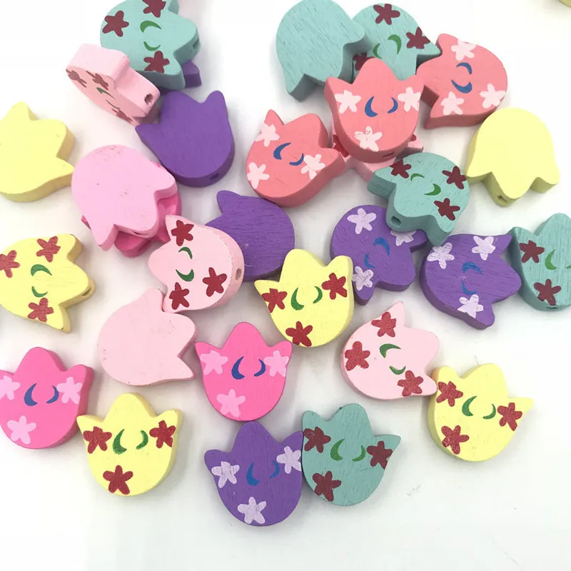 DIY 100 шт. деревянные бусины смешанные цвета цветы тюльпана для детских поделок и