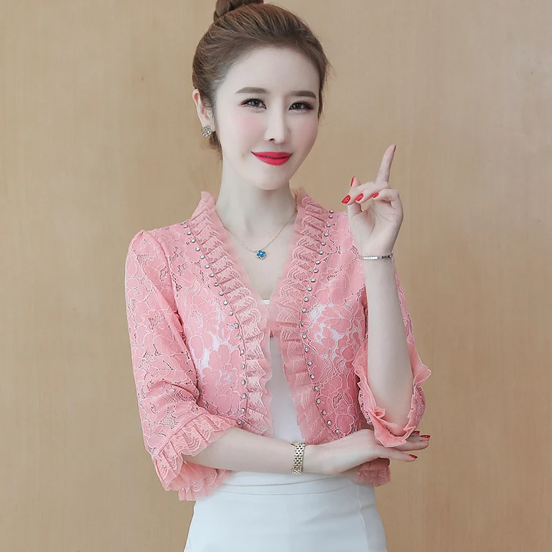 Женская куртка с коротким рукавом кардиган V-образным вырезом Маленькая